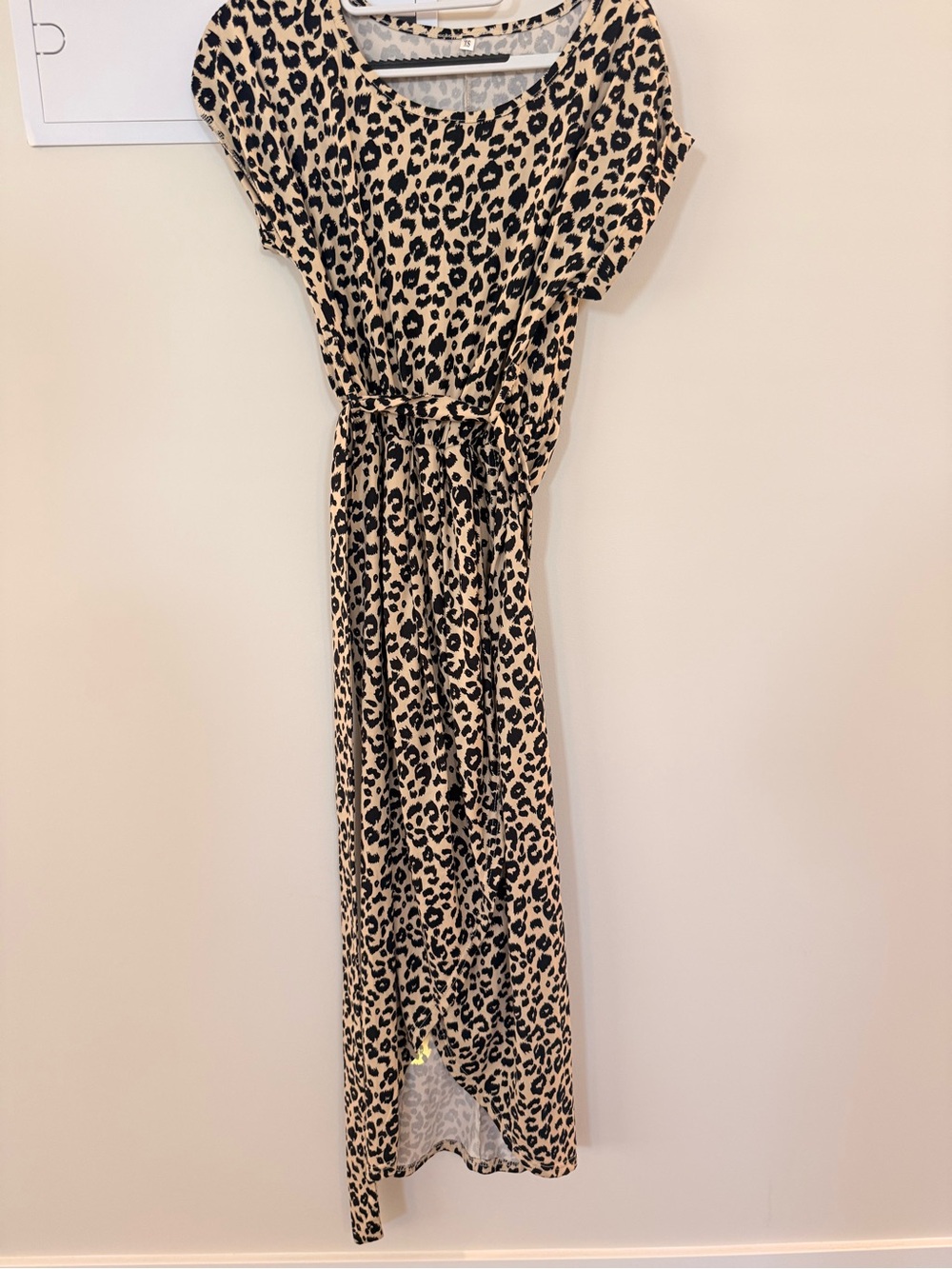 Amazon Beige and Black Leopard Print Maxi Dress with Tie Waist
